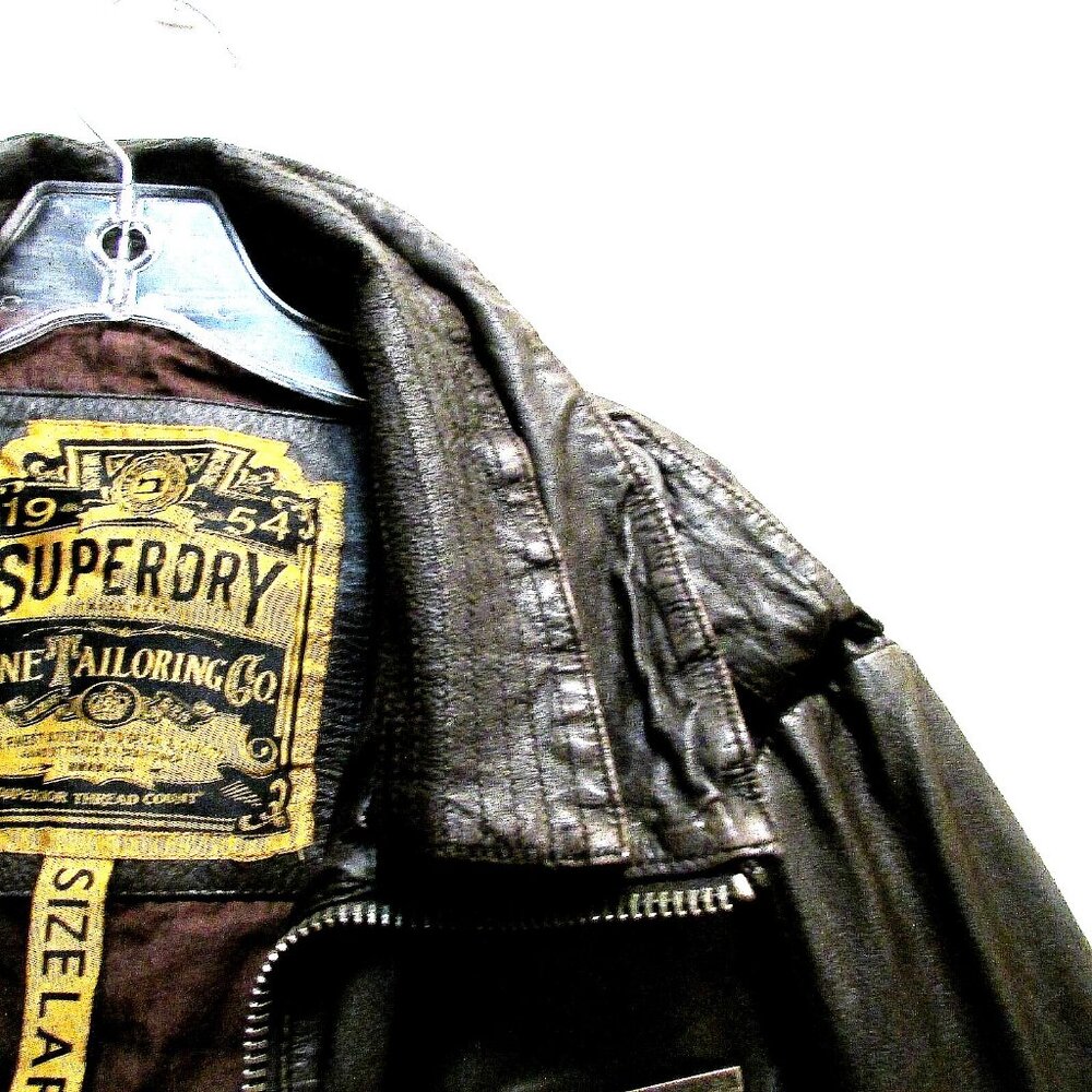 Superdry Dark Brown Leather Jacket - Picture 11 of 16